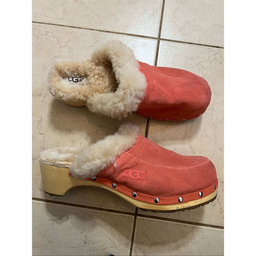 UGG Australia Coral Kalie Suede Sheepskin Lined Clog Slide Size 10